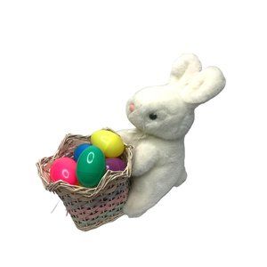 One Stop Plush Bunny Rabbit Easter White Holding basket full of Fillable Eggs Vi